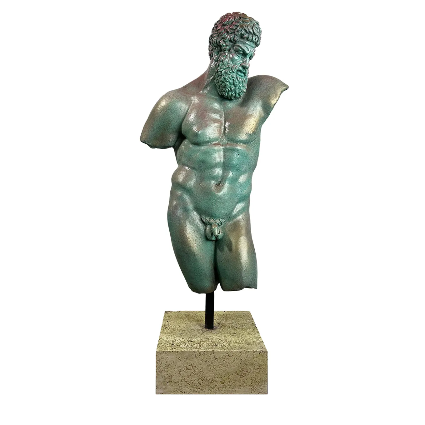 Scultura Ercole Farnese Frammento in bronzo con patina verde