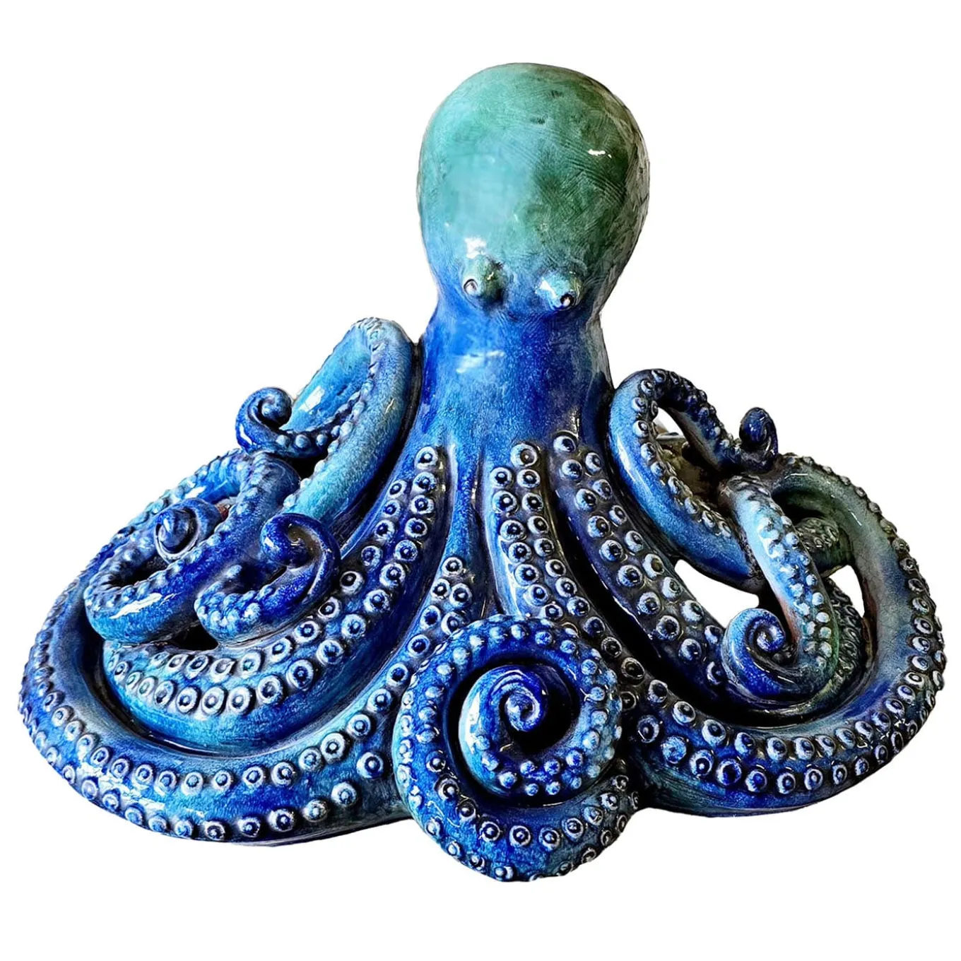 Scultura in Ceramica Blu con Polpo Gigante