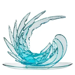 Scultura in cristallo d'onda con acquamarina