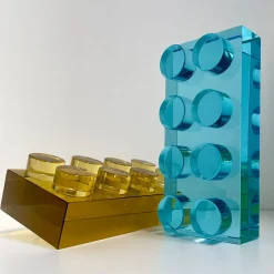 Scultura in cristallo giallo Brick realizzata a mano