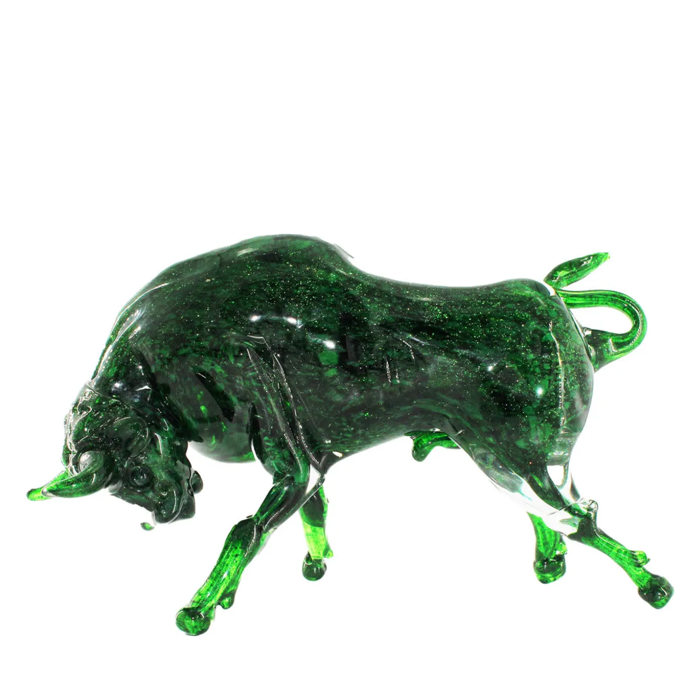 Scultura in vetro di Murano con toro verde