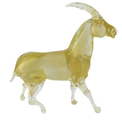 Scultura in vetro di Murano con stambecco dorato