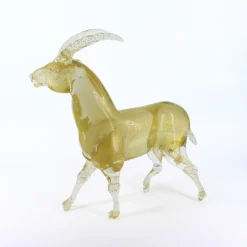 Scultura in vetro di Murano con stambecco dorato