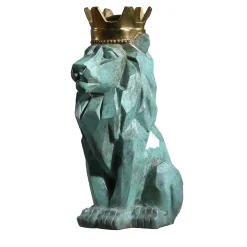 Scultura Leone stilizzato seduto in bronzo