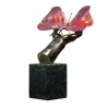 Scultura Mano Farfalla in bronzo policromo