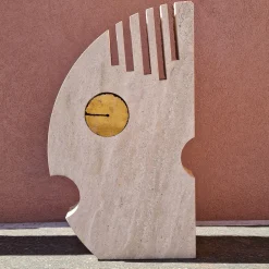 Scultura Moon Double Face in Travertino Romano e Persiano