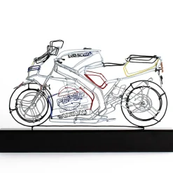 Scultura Moto da corsa in filo metallico