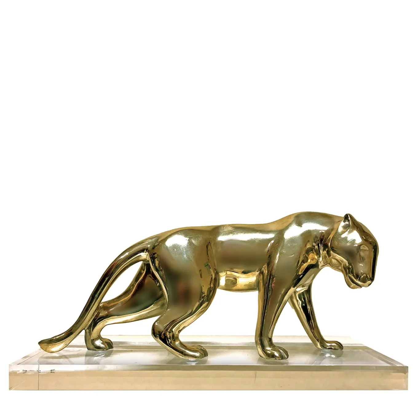 Scultura Pantera Stilizzata in ottone spazzolato