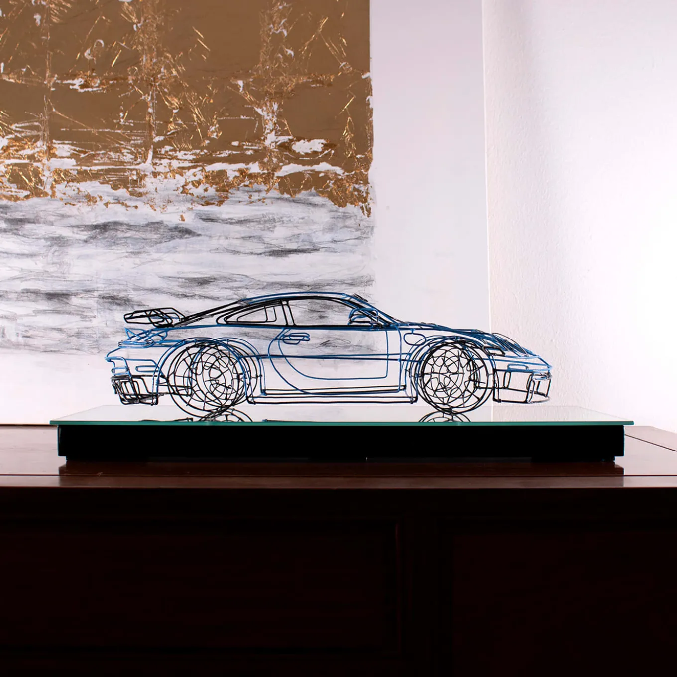 Scultura Porsche 911 GT3 in filo metallico