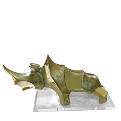 Scultura Rino stilizzato in Ottone