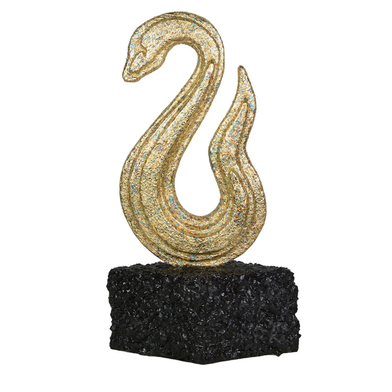 Scultura Serpente Dorato Con Base In Scaglie Di Marmo