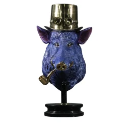 Scultura testa di cinghiale in bronzo blu