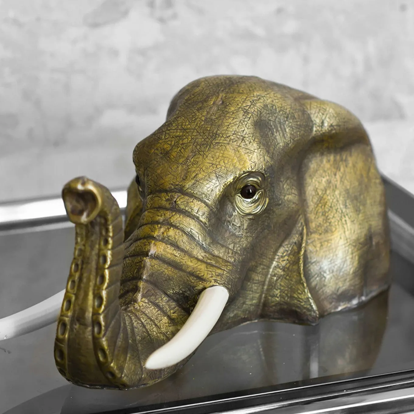 Scultura Testa di Elefante in Ottone