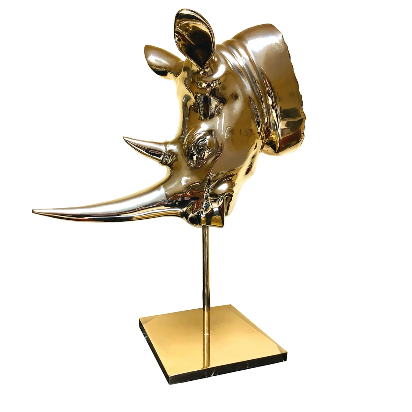 Scultura testa di rinoceronte in ottone spazzolato