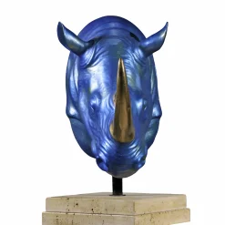 Scultura Testa di Rinoceronte in bronzo blu