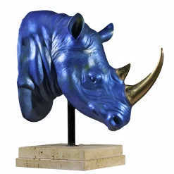 Scultura Testa di Rinoceronte in bronzo blu