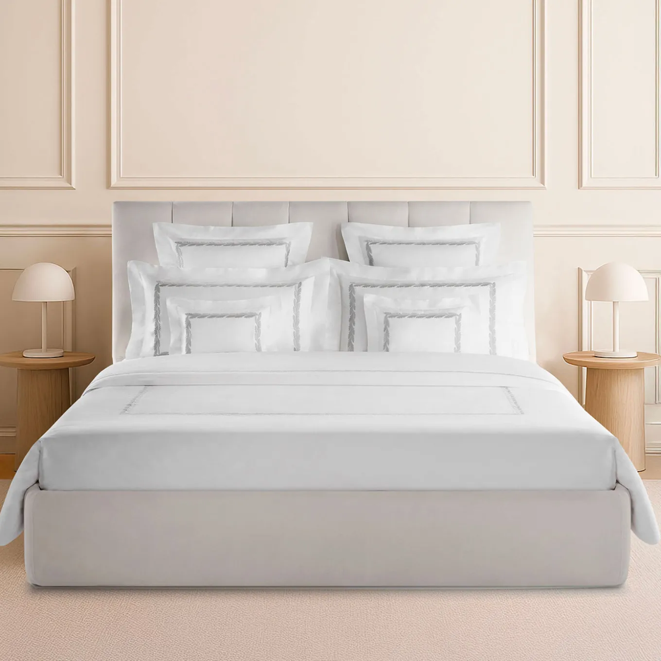 Set copripiumino Botero ricamato in cotone percalle bianco