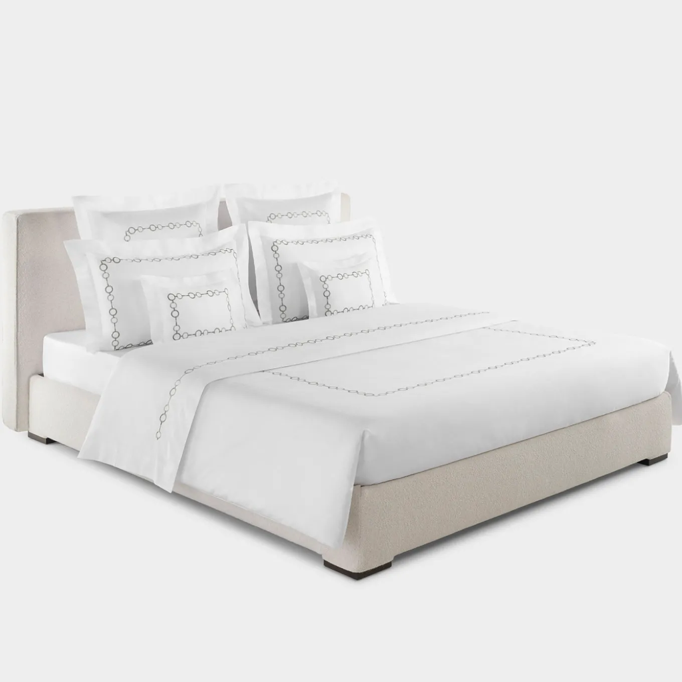 Set copripiumino ricamato Recoleta in Cotone Satinato Bianco