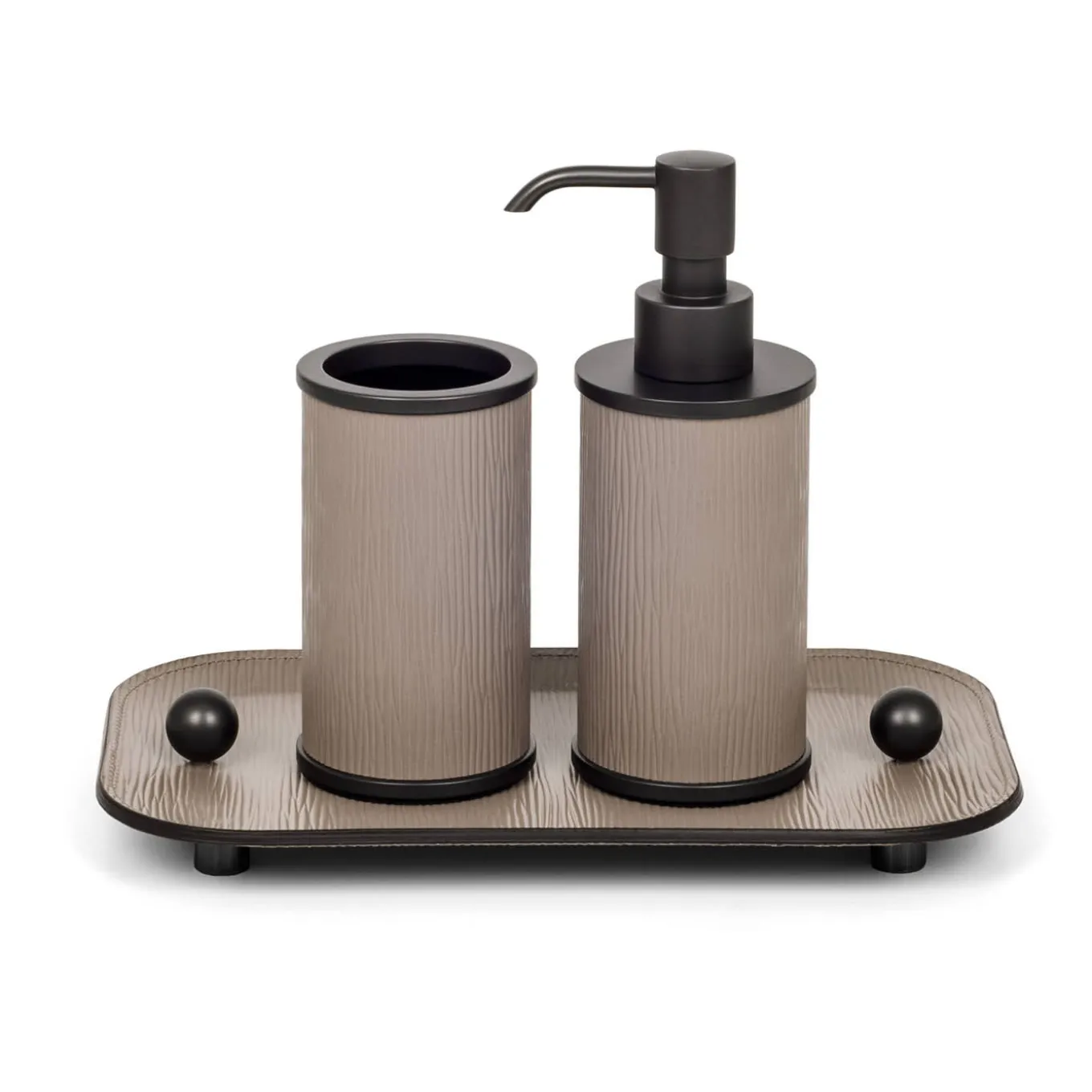 Set da bagno Olimpia 5 pezzi in pelle brunita/beige
