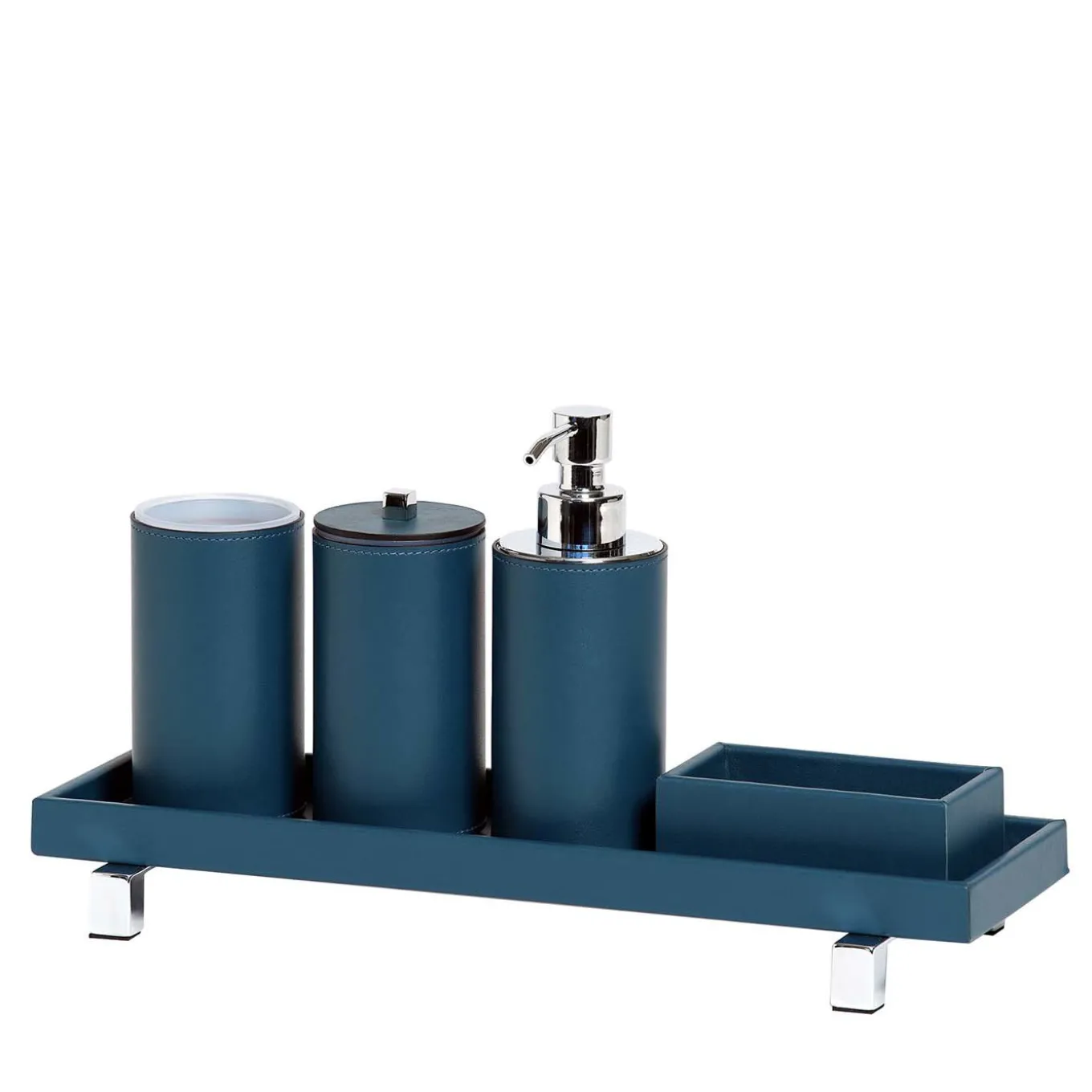 Set da bagno rotondo in pelle blu Poseidon