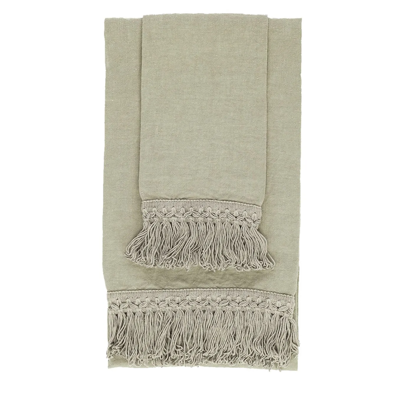 Set di 2 asciugamani in lino color menta con lunghe frange