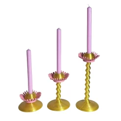 Set di 3 candelabri stampati in 3D Blooming Oro e Rosa