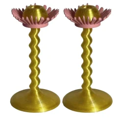 Set di 2 candelabri stampati in 3D Blooming Oro e Rosa