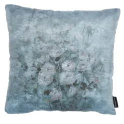 Set di 2 Cuscini Quadrati in Velluto Azzurro Chiaro con Motivo Fiori