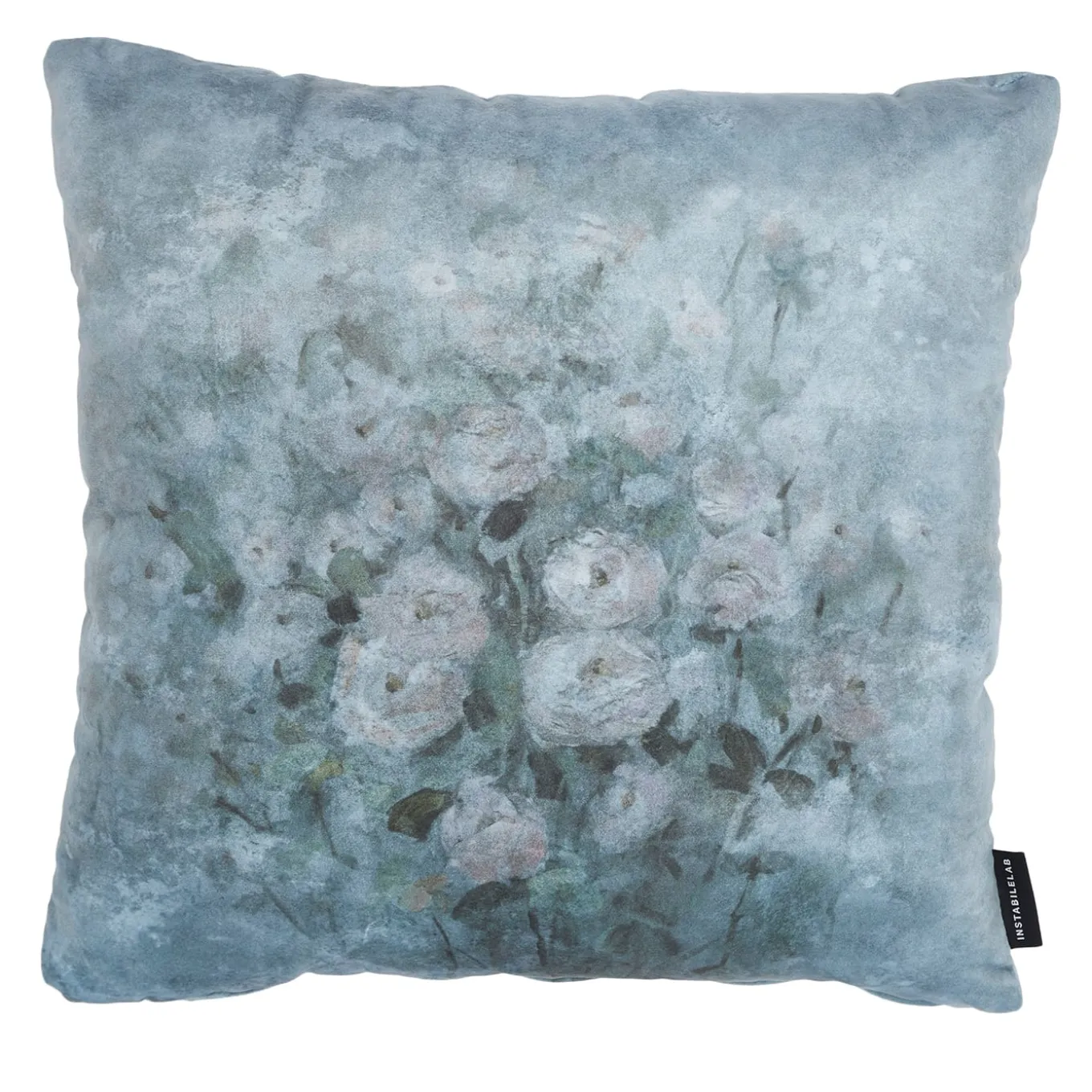 Set di 2 Cuscini Quadrati in Velluto Azzurro Chiaro con Motivo Fiori
