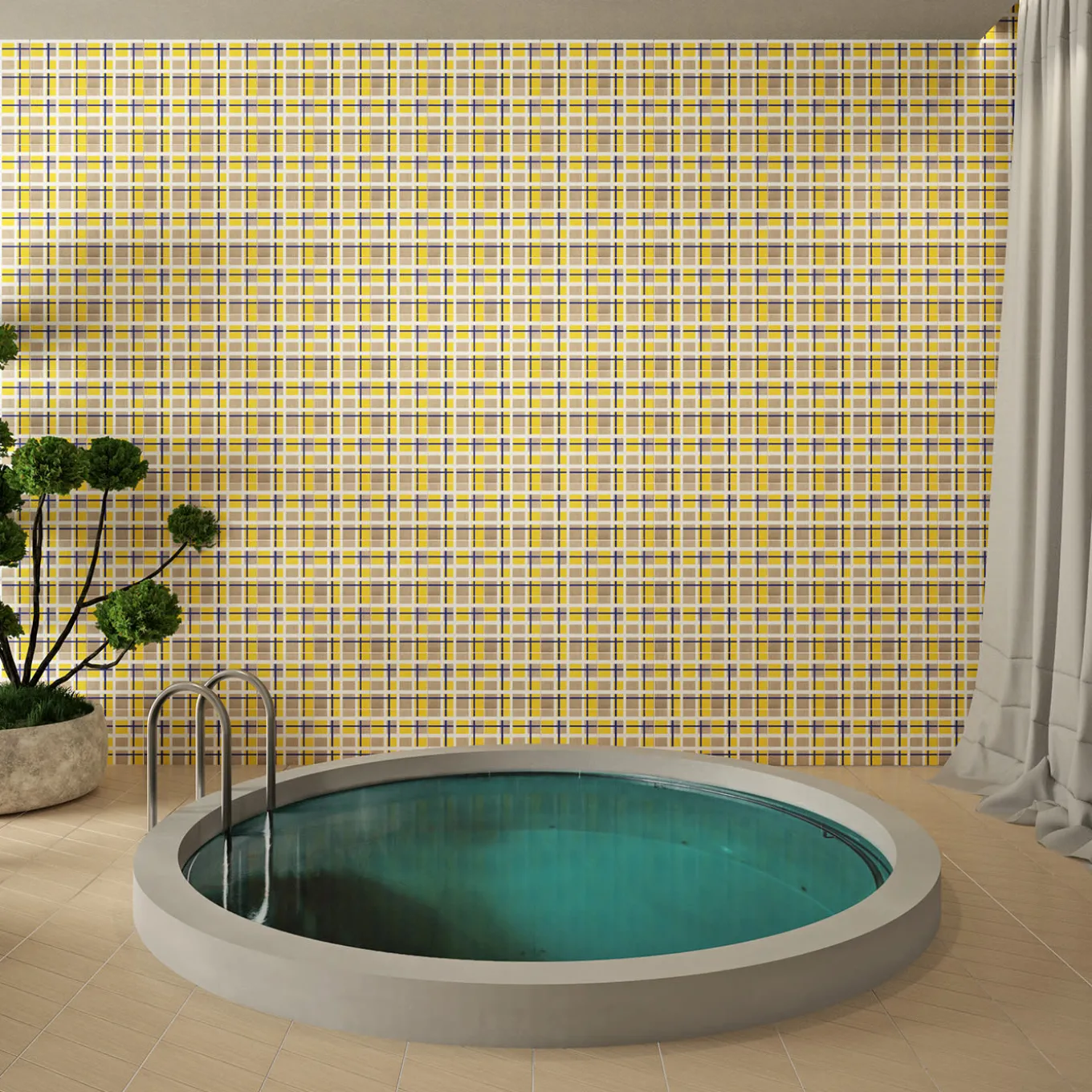 Set Di 25 Piastrelle Tartan Giallo Tipo 1