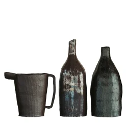 Set di 3 Piccole Bottiglie Decorative in Ceramica Nera