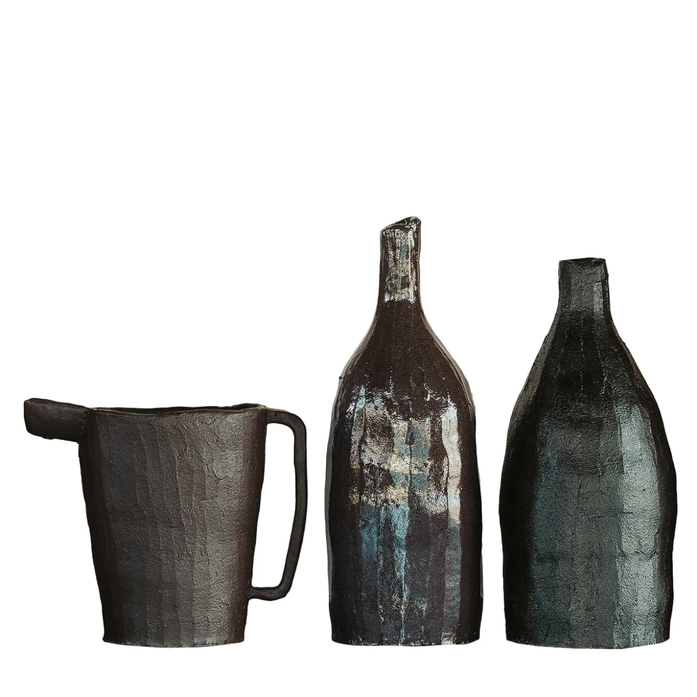 Set di 3 Piccole Bottiglie Decorative in Ceramica Nera