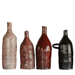 Set di 4 Piccole Bottiglie Decorative in Ceramica Toni Marroni