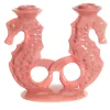 Set di 2 portacandele in ceramica a forma di cavalluccio marino rosa