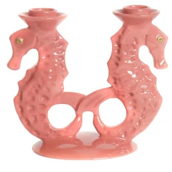 Set di 2 portacandele in ceramica a forma di cavalluccio marino rosa