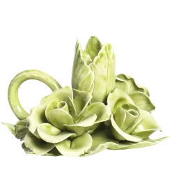 Set di 2 portacandele in ceramica a forma di fiore verde
