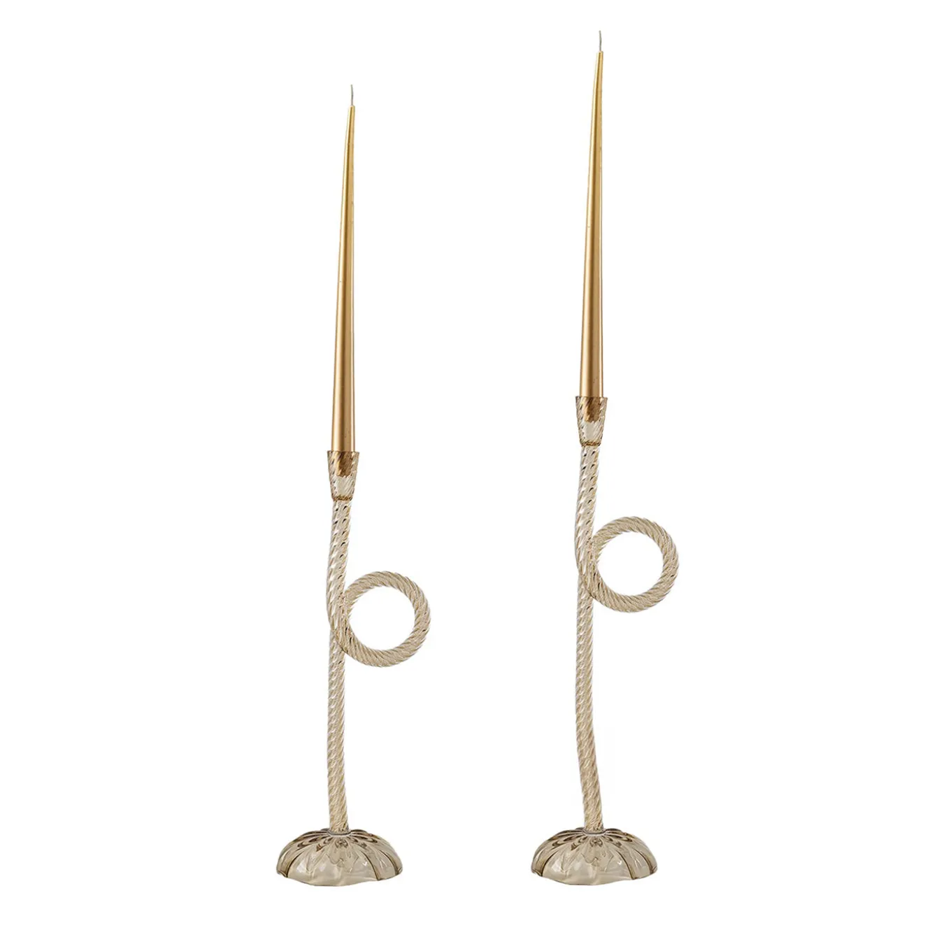 Set di 2 portacandele Knot in vetro di Murano Champagne