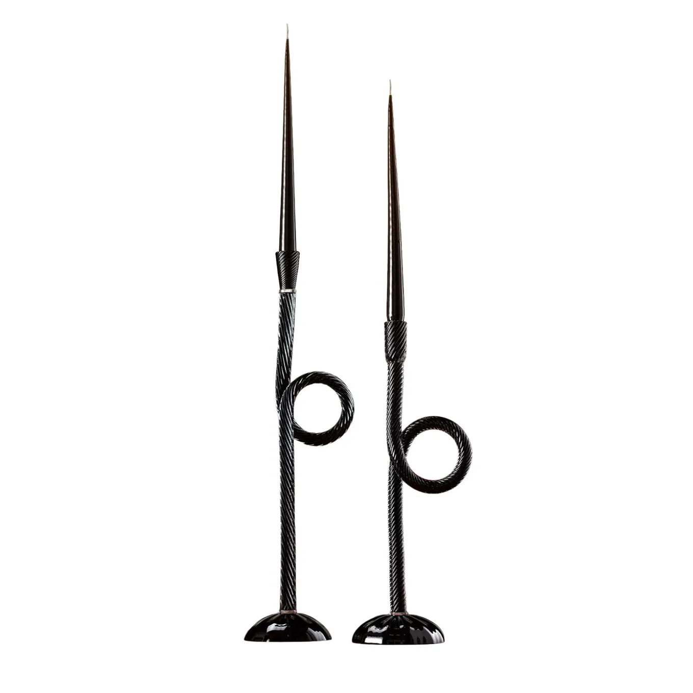 Set di 2 portacandele Knot in vetro di Murano nero