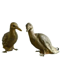 Set di 2 Sculture Anatra in Ottone