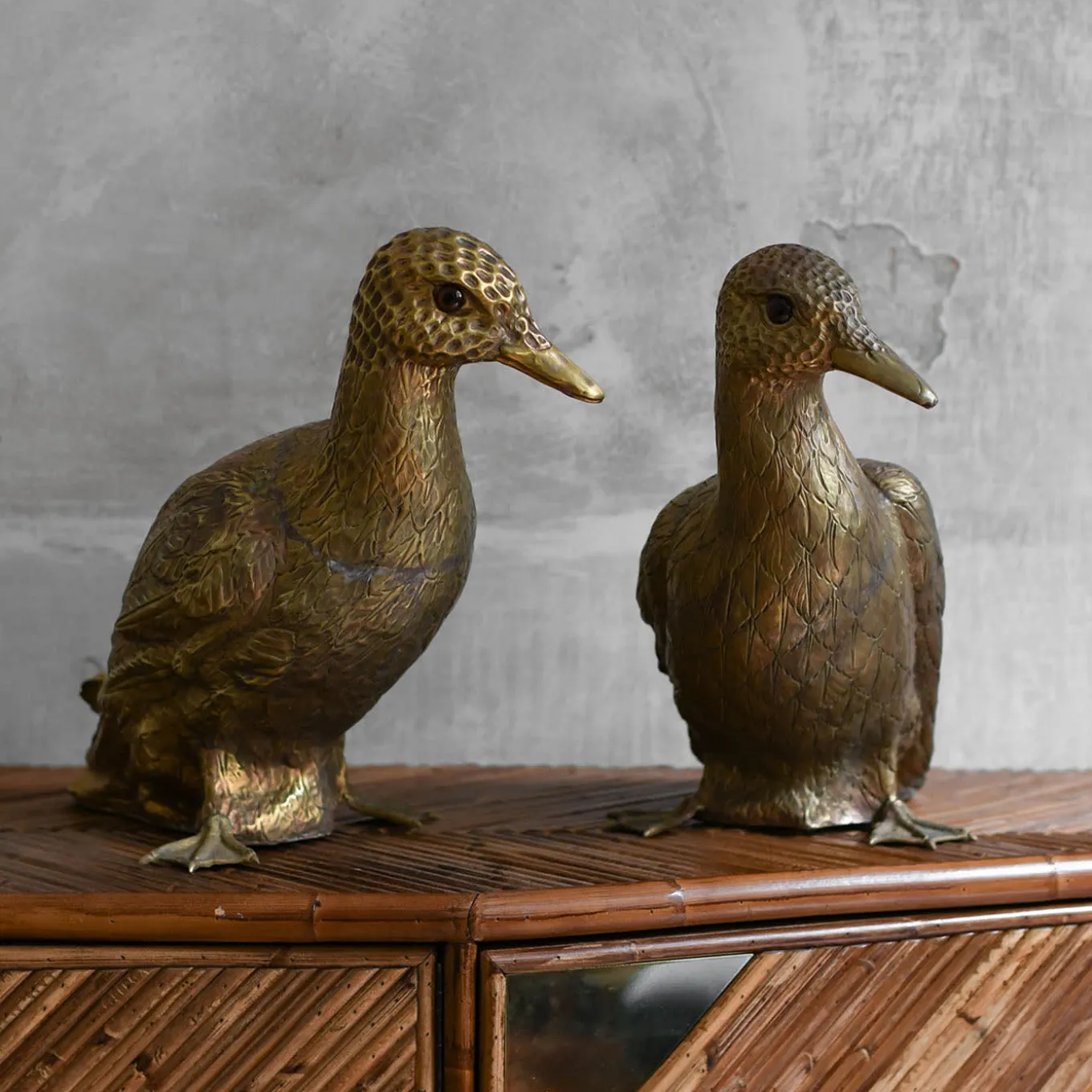 Set di 2 Sculture Anatra in Ottone