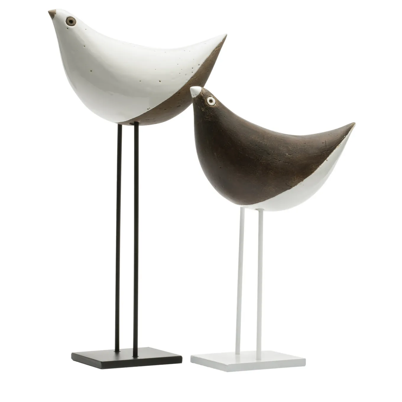 Set di 2 uccelli bianchi e neri scultura di Aldo Londi