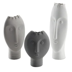 Set di 3 vasi Moai bianchi e grigi