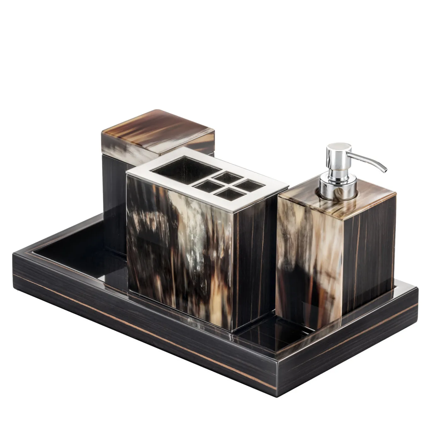 Set di accessori da bagno e vassoio in ebano