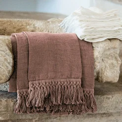 Set di asciugamani rosa vintage con frangia lunga