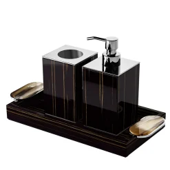 Set di dispenser per sapone e portaspazzolino Argentella Ebano