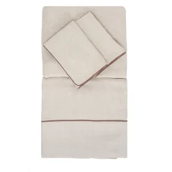 Set di lino naturale Summer Bed con profili rosa vintage