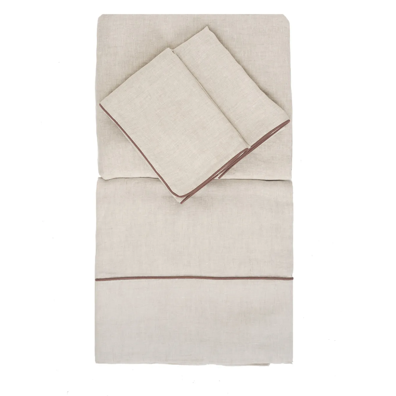 Set di lino naturale Summer Bed con profili rosa vintage