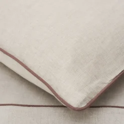 Set di lino naturale Summer Bed con profili rosa vintage