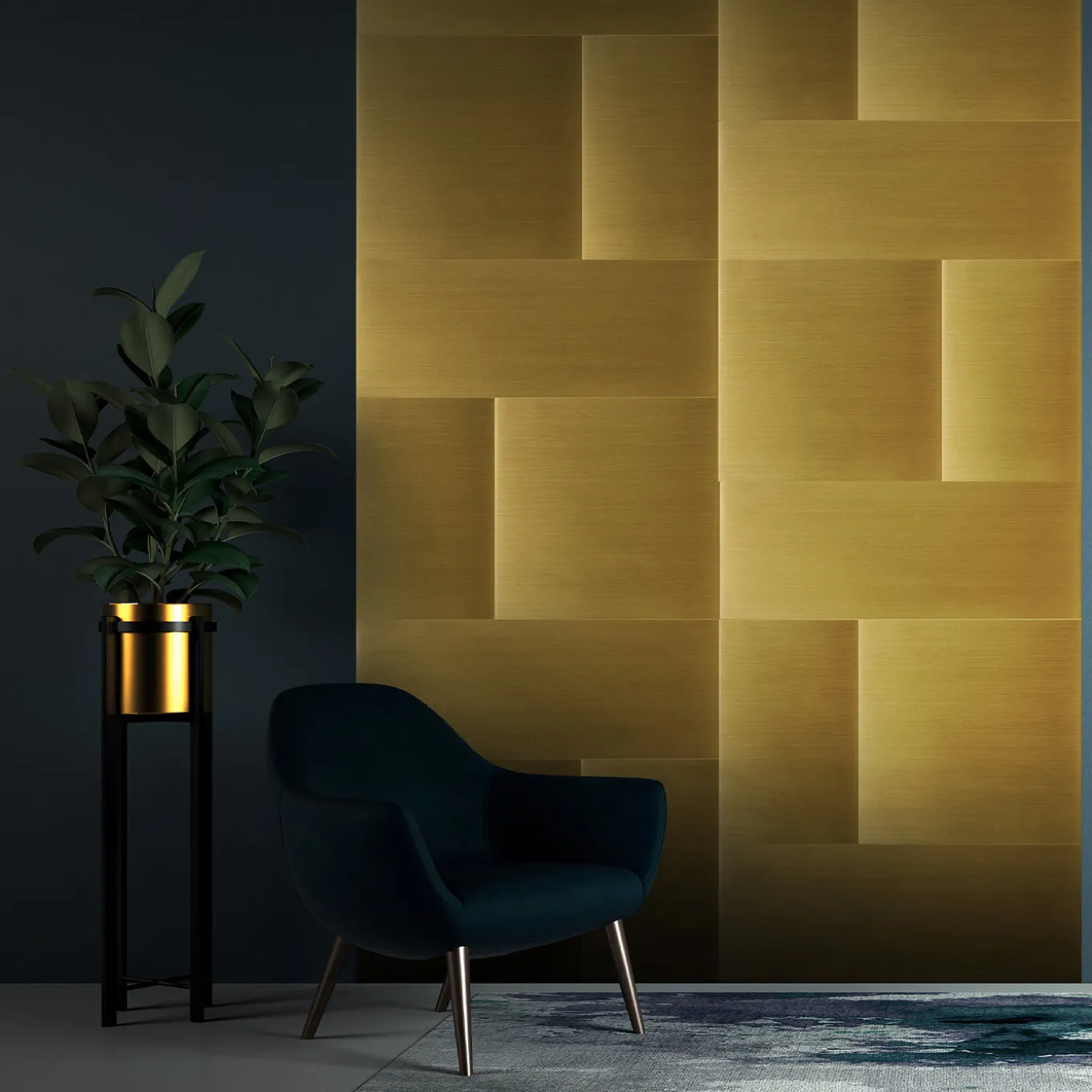 Sintesi Set di 4 piastrelle in ottone medio-brillante