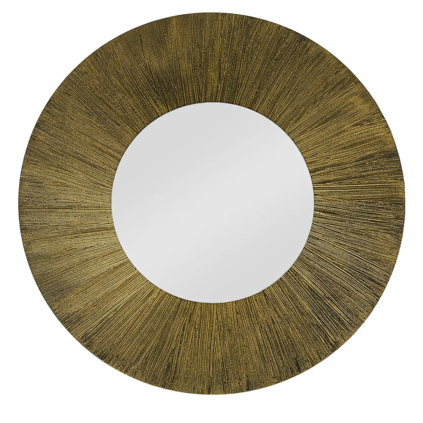 Sole Specchio Tondo Luminoso Decorato Con Resina Spazzolata A Raggiera Color Oro E Bronzo